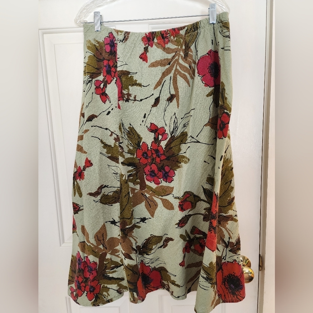 CMC color Me Cotton Floral Midi Skirt Size Xl Green Pink Floral Feminine Spring - Picture 2 of 8